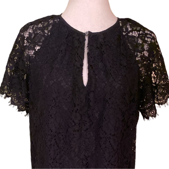 J. Crew Black Lace Keyhole Short Scalloped Sleeve Top - S - Picture 6 of 14
